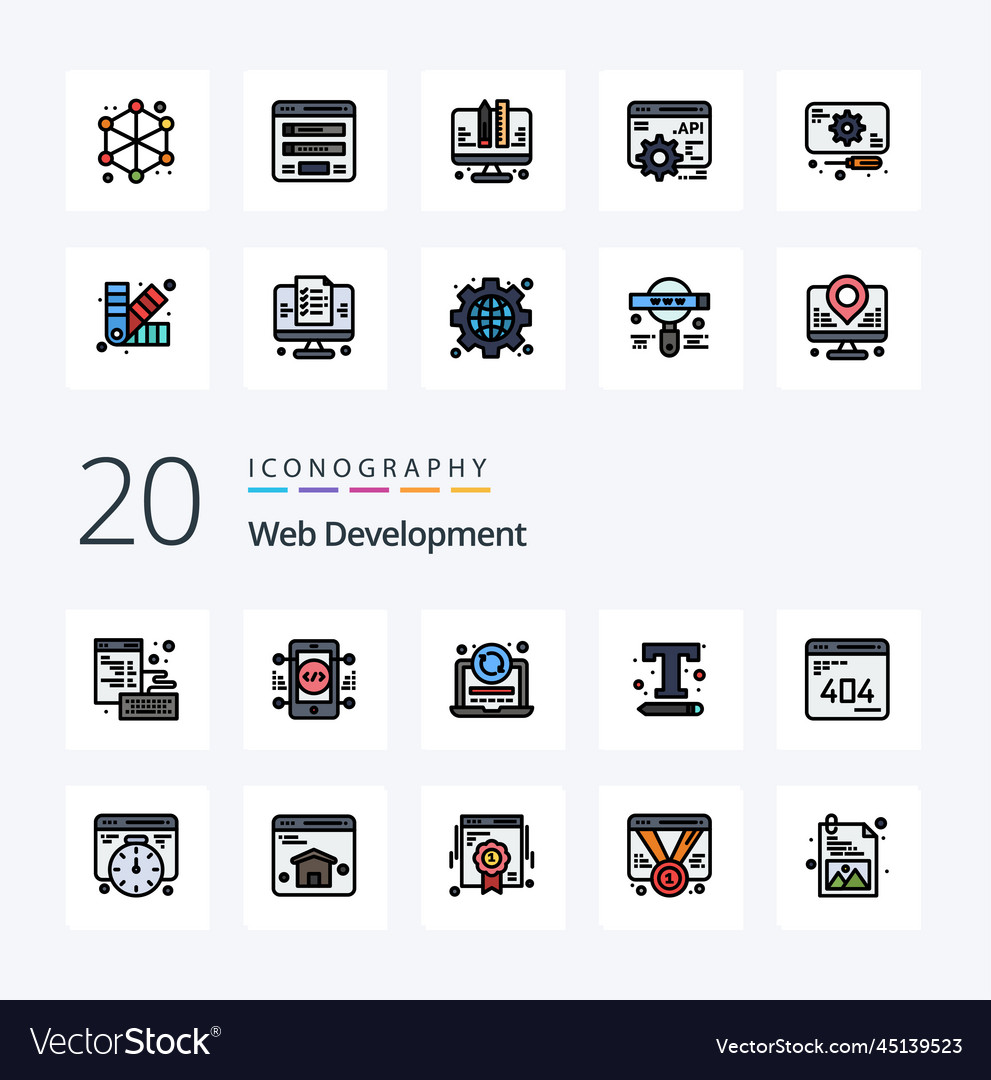 20 web development line filled color icon pack
