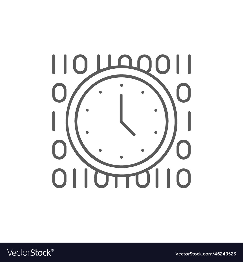 Clock with code digital time lineal icon vector image Clock with code digital time lineal icon