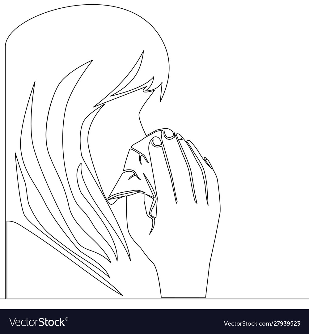 Continuous line drawing woman sneezes concept