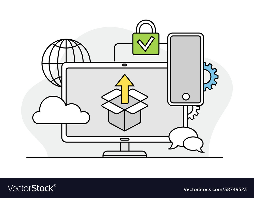Desktop computer monitor as programmed machine vector image Desktop computer monitor as programmed machine