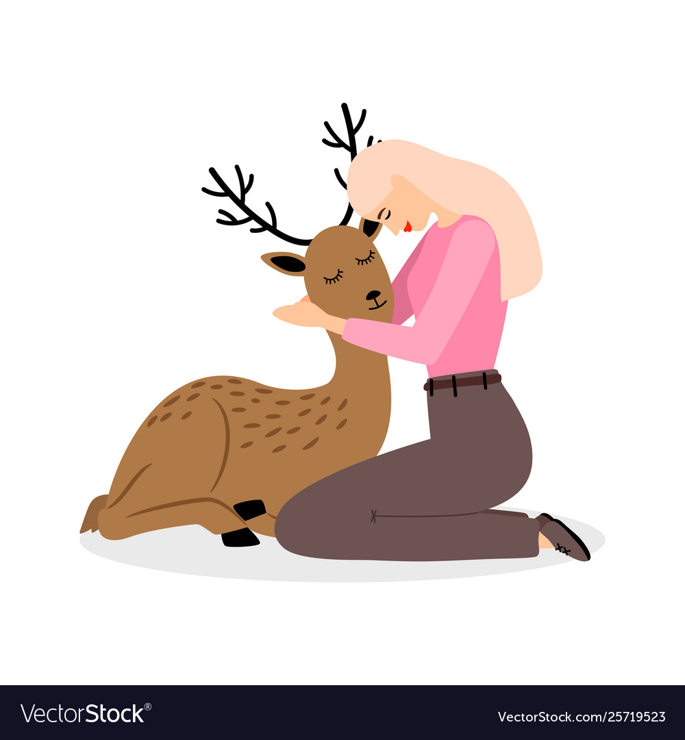 Girl with deer animal cartoon pretty woman