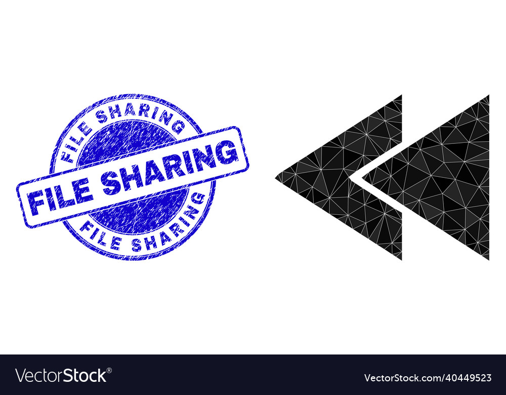 Grunge file sharing round badge and fast rewind vector image Grunge file sharing round badge and fast rewind