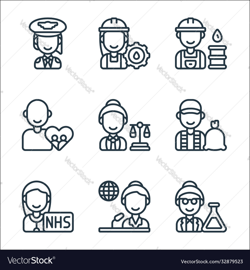 Key workers line icons linear set quality vector image Key workers line icons linear set quality