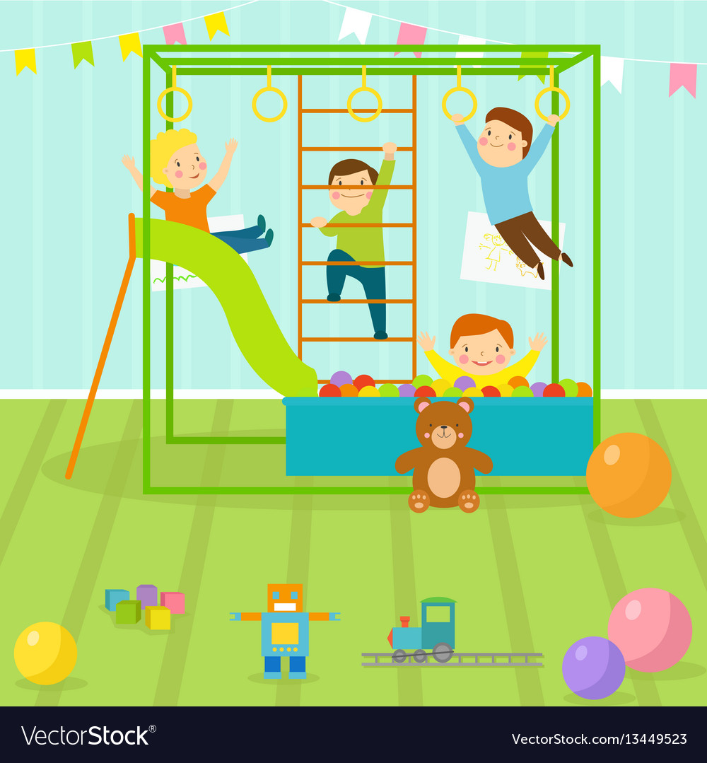 Kids playroom with light furniture decor vector image Kids playroom with light furniture decor