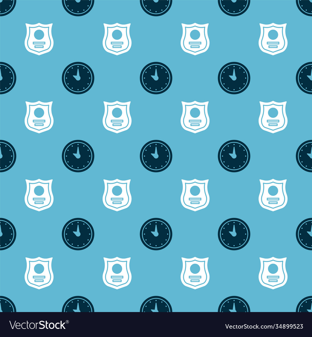 Set clock and police badge on seamless pattern vector image Set clock and police badge on seamless pattern