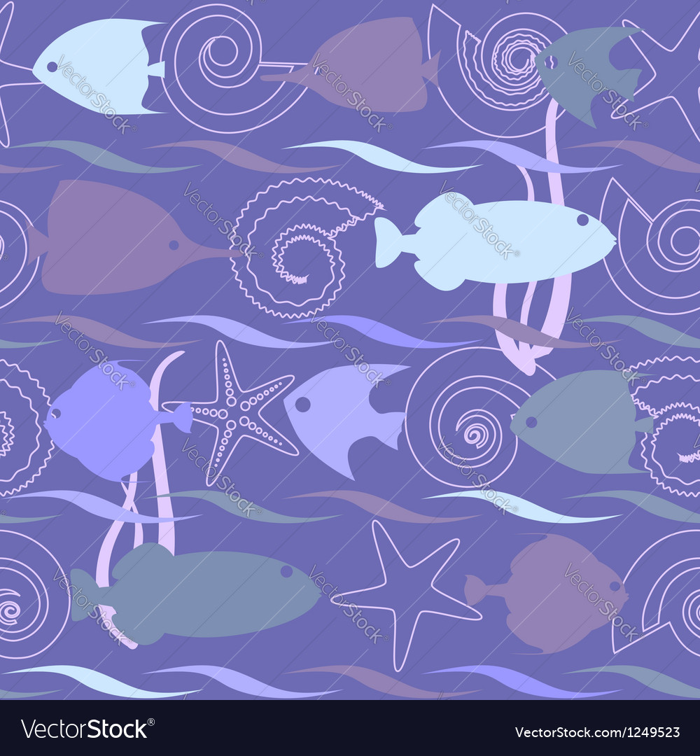 Shells and fish seamless pattern