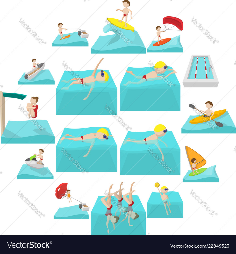 Water sport cartoon icons Royalty Free Vector Image