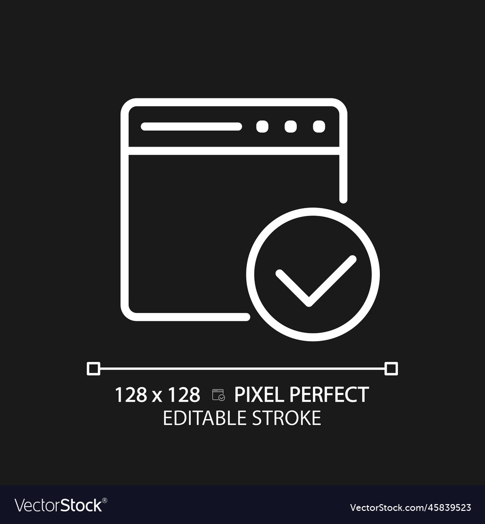 Web page with tick pixel perfect white linear vector image Web page with tick pixel perfect white linear