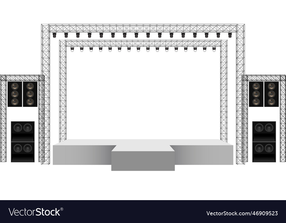 White stage and speaker with backdrop on the truss