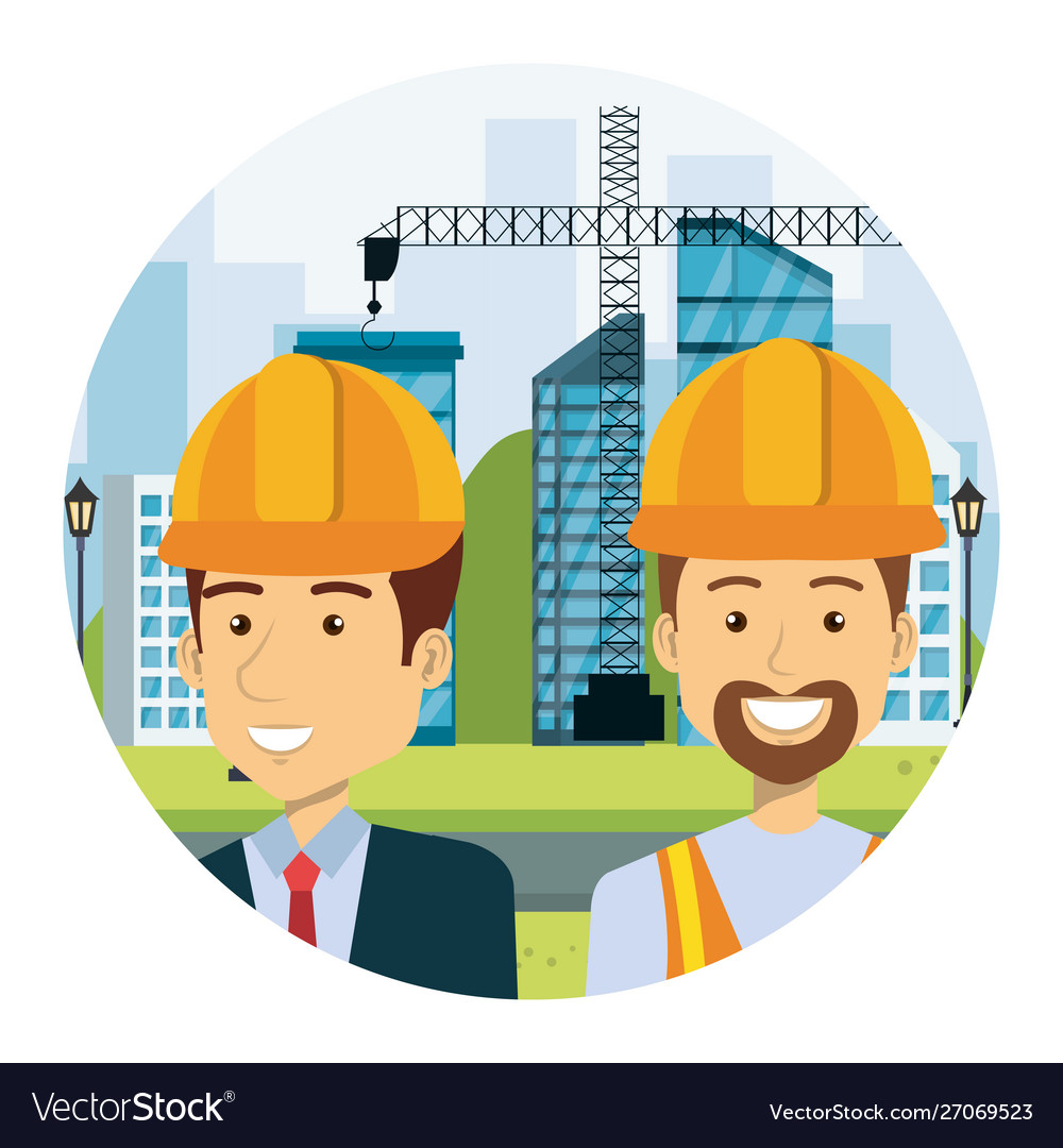 Wngineer with builder on workside characters Vector Image Wngineer with builder on workside characters