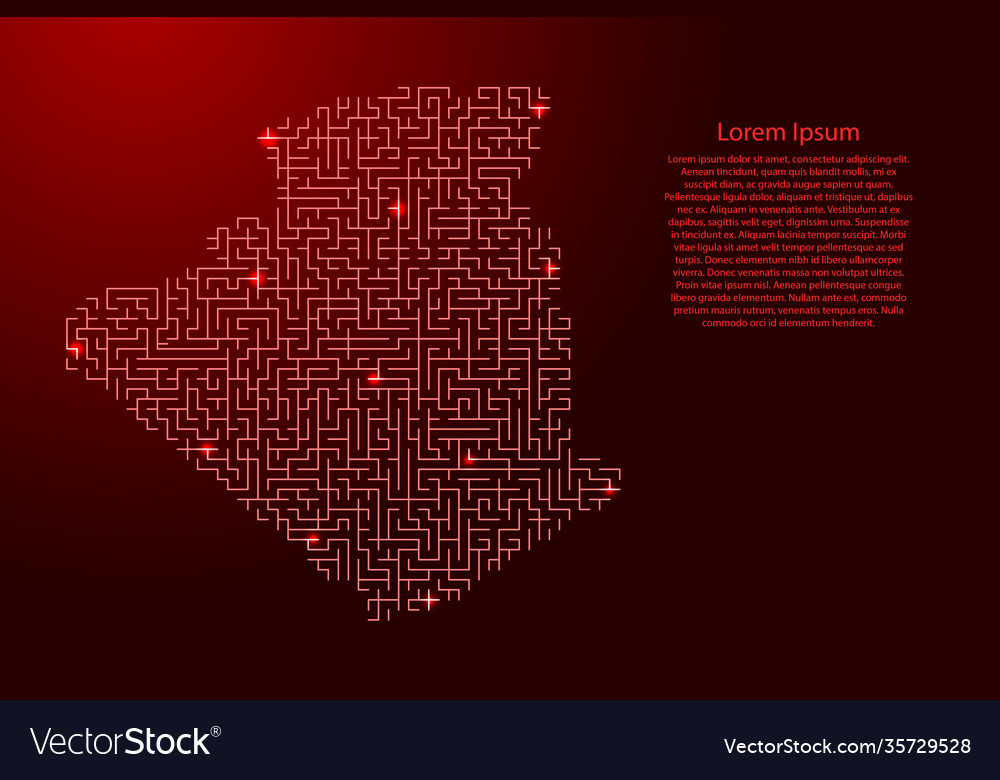 Algeria map from red pattern maze grid vector image Algeria map from red pattern maze grid