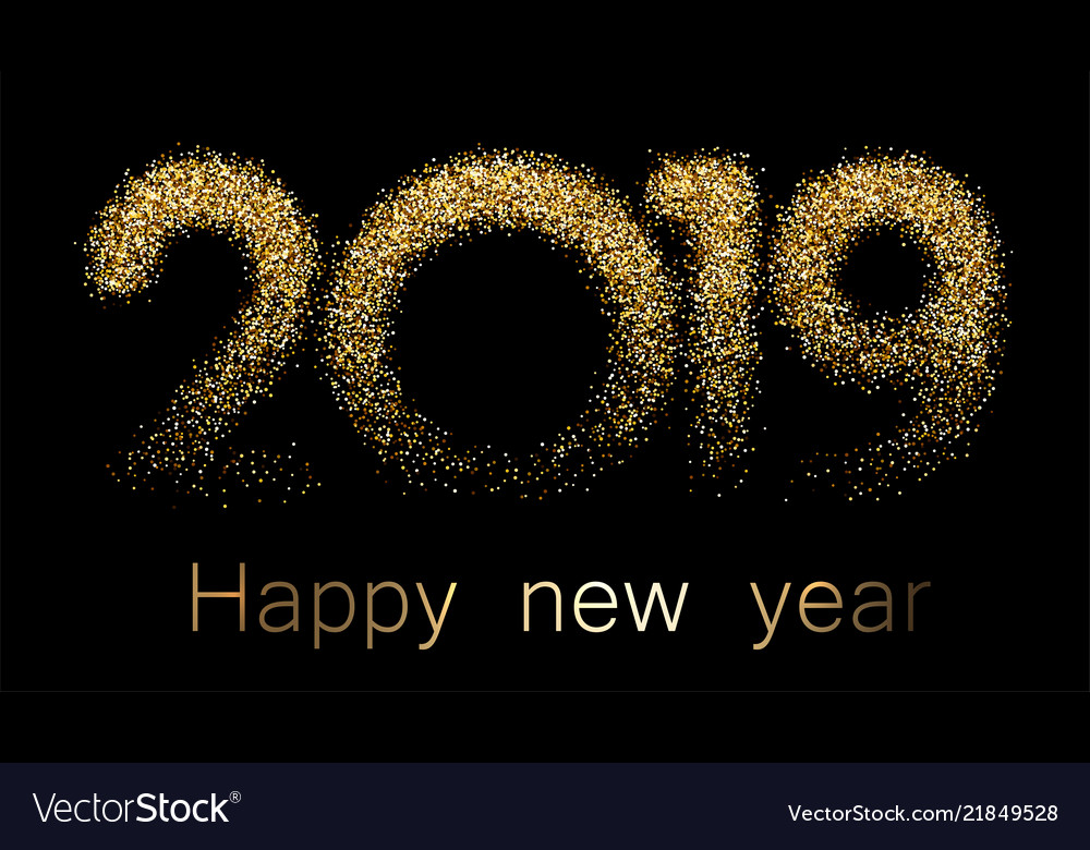 Black happy new year 2019 poster with golden