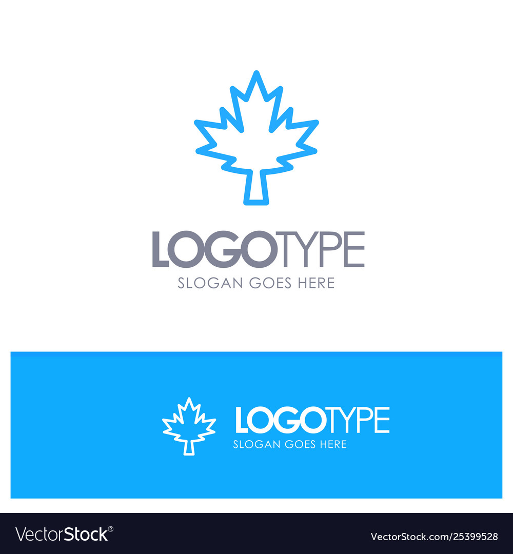 Canada leaf maple blue outline logo with place Vector Image