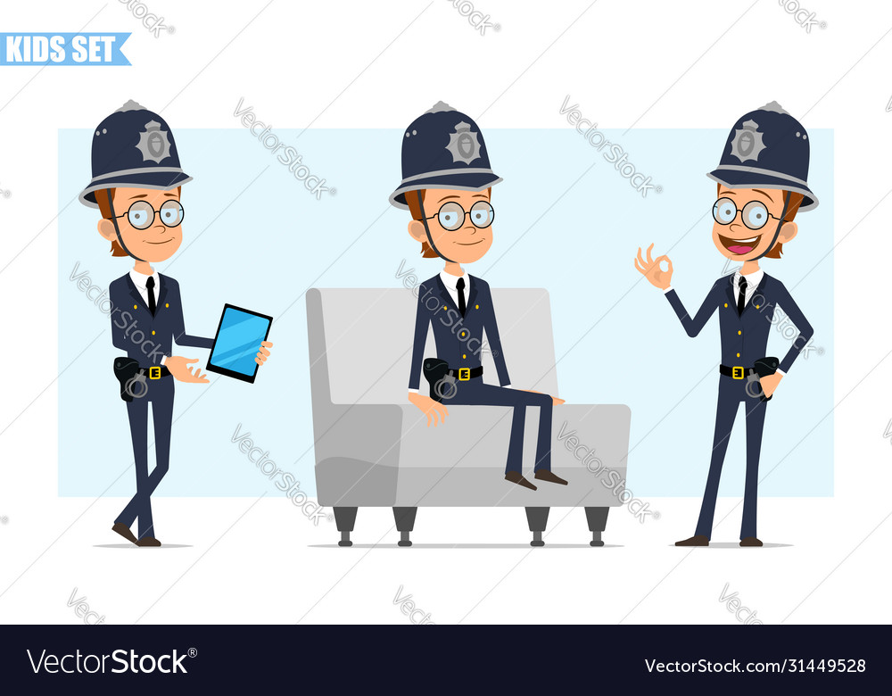 Cartoon british policeman boy character set Vector Image