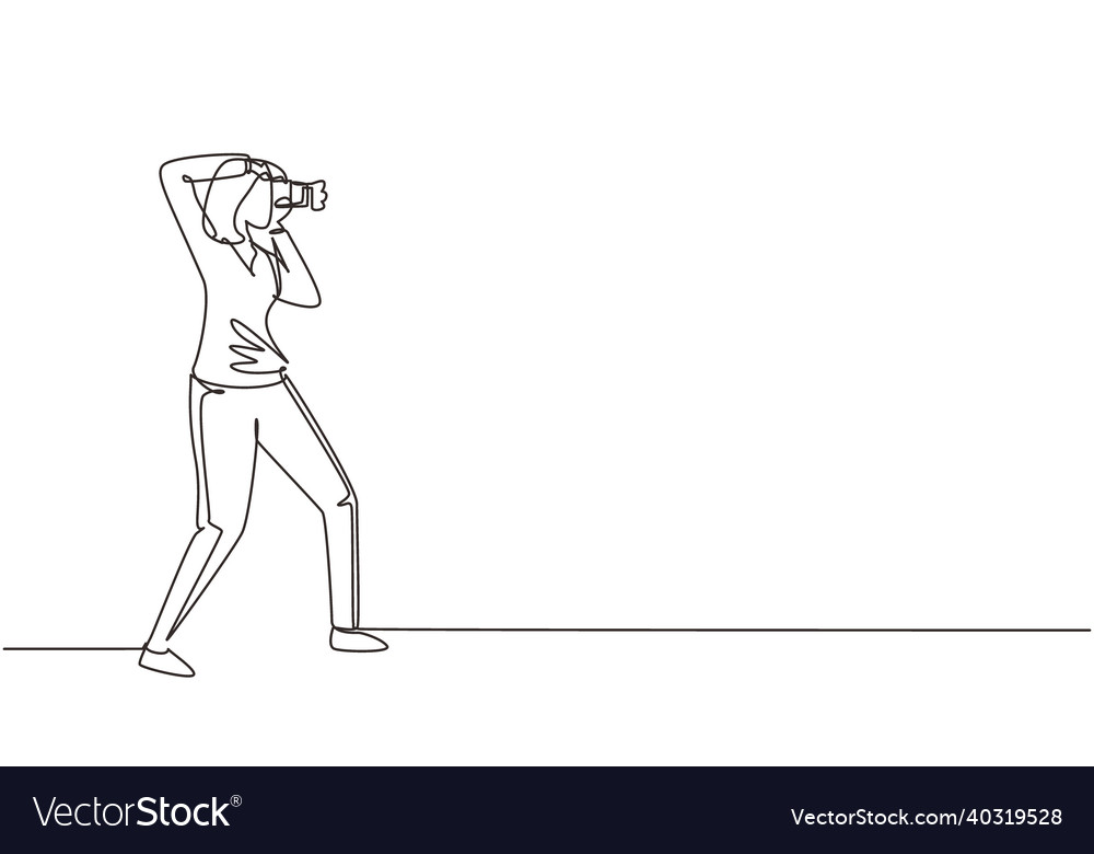 Continuous one line drawing woman photographer Vector Image