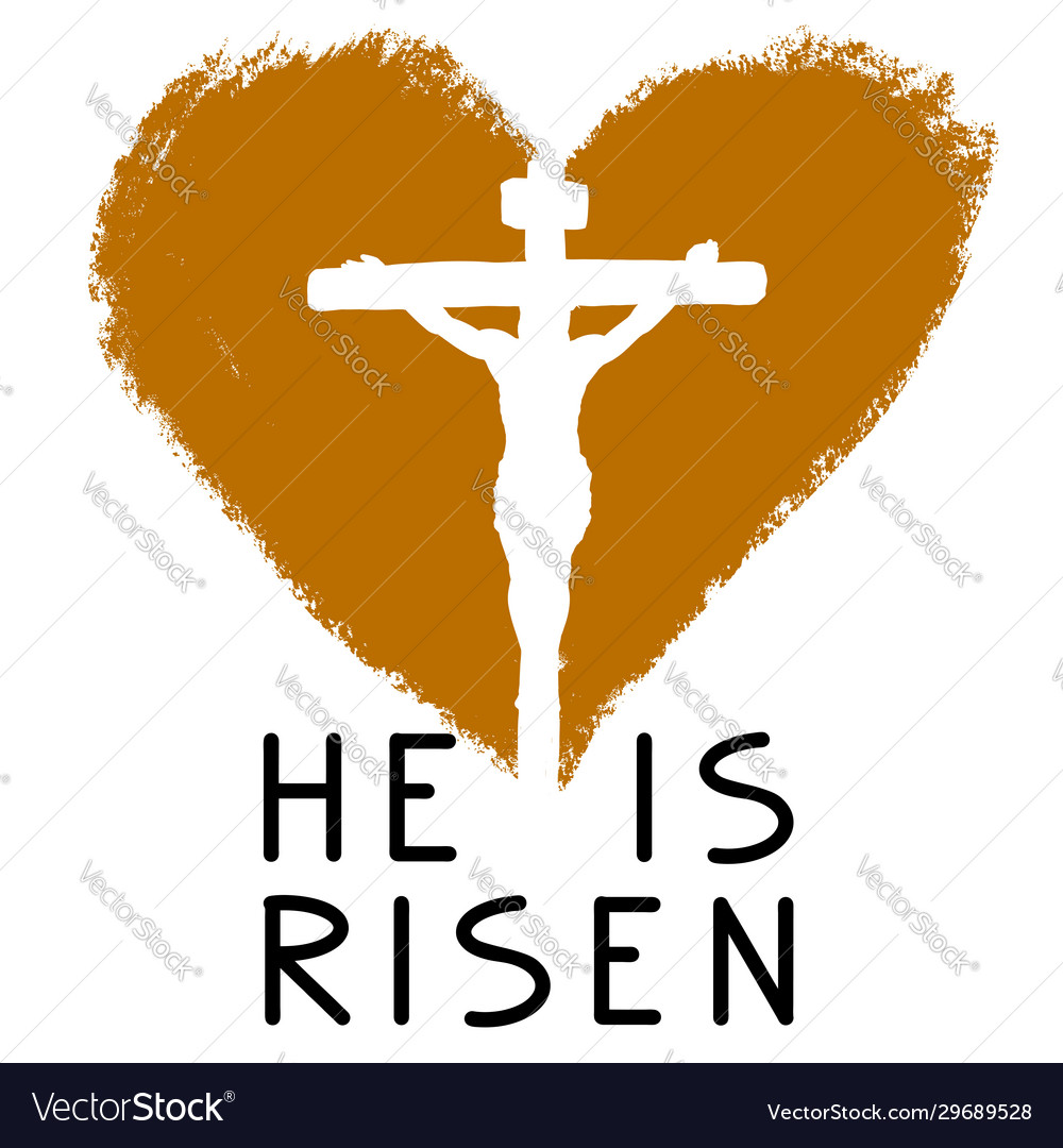 Cross and heart and calligraphic text logo easter Vector Image