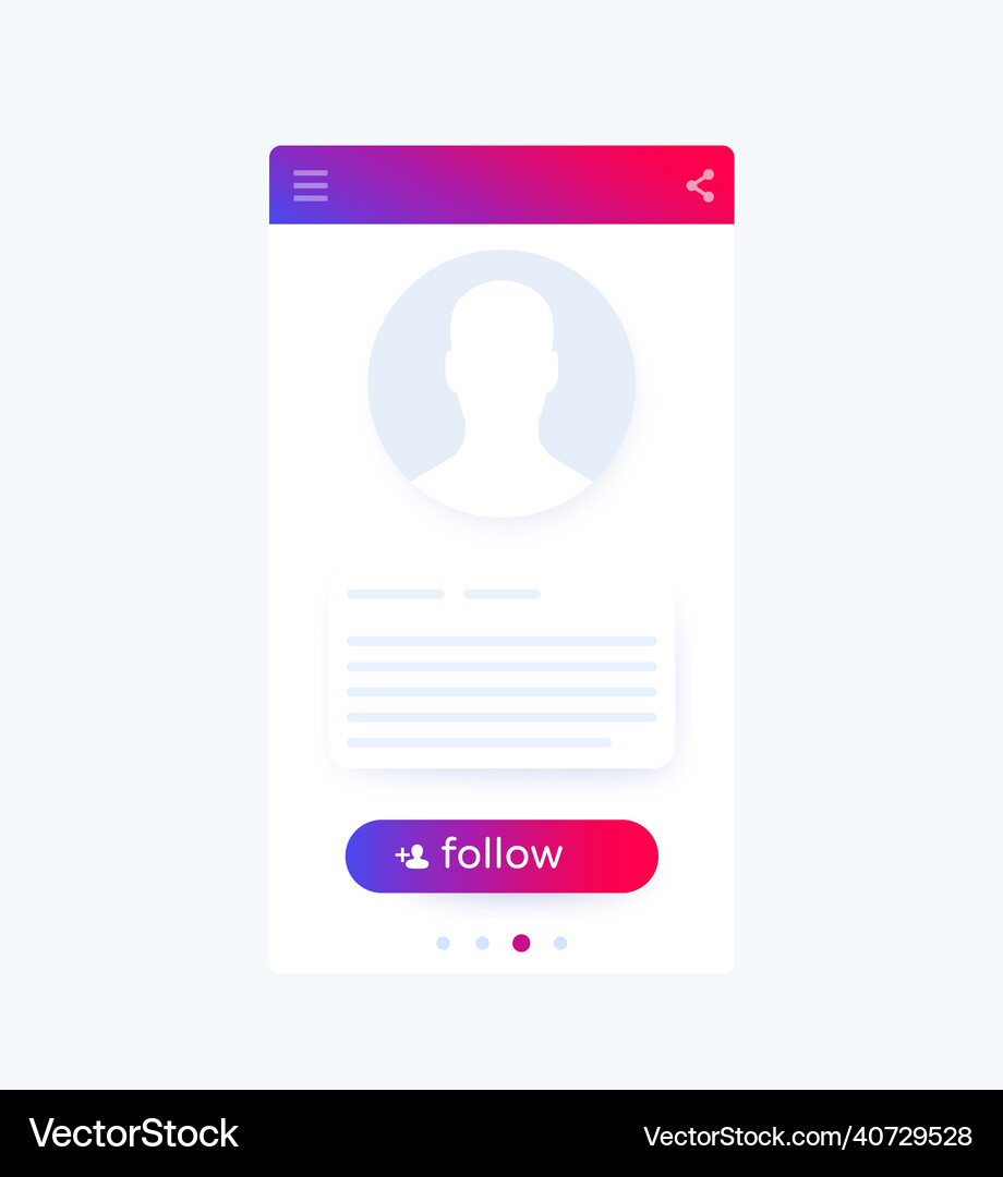 Follow button on mobile screen ui design Vector Image