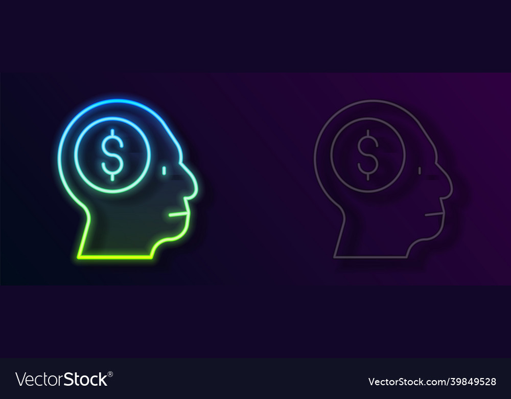 Glowing neon line business man planning mind icon