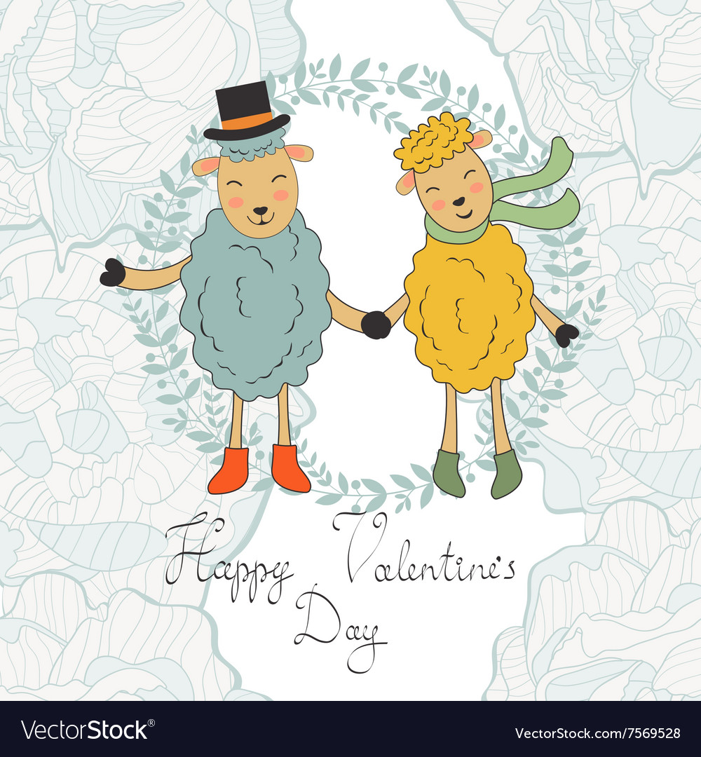 Happy valentines day with cute sheeps couple