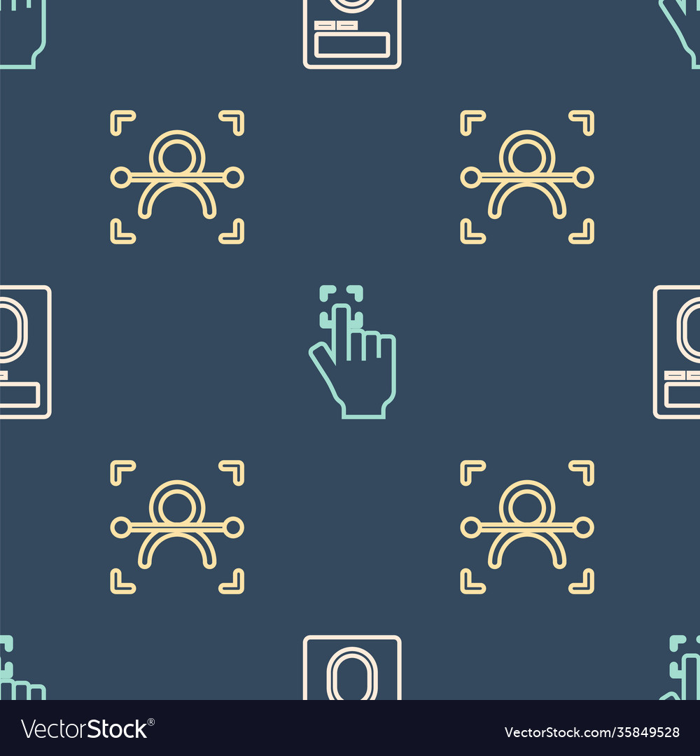 Set line fingerprint with lock face recognition vector image Set line fingerprint with lock face recognition