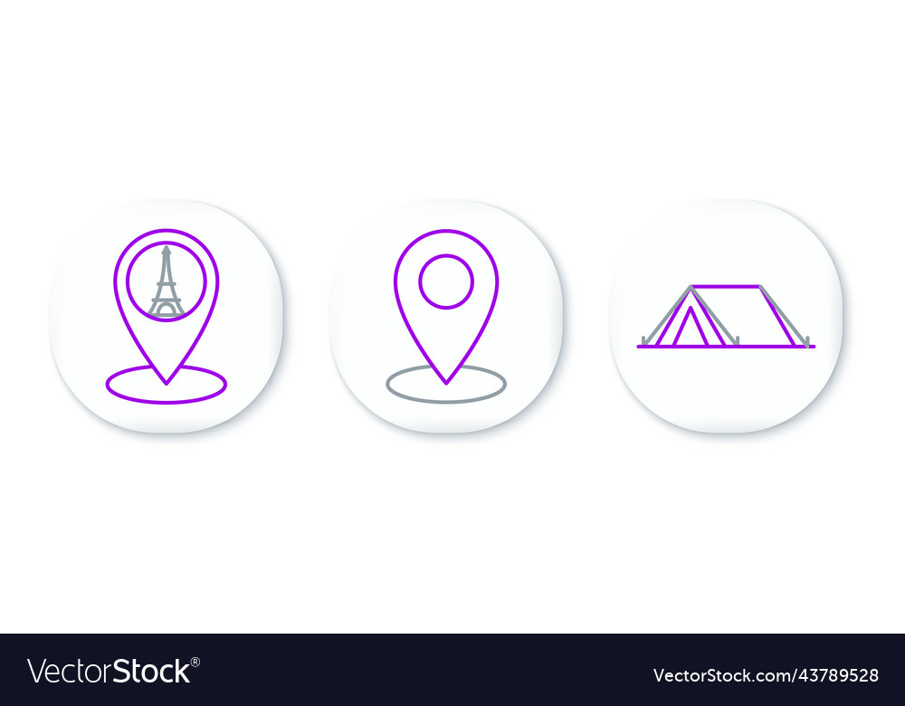 Set line tourist tent map pointer with eiffel vector image Set line tourist tent map pointer with eiffel