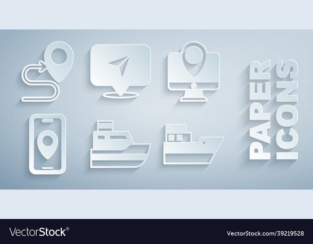Set ship line path monitor with location marker Vector Image Set ship line path monitor with location marker
