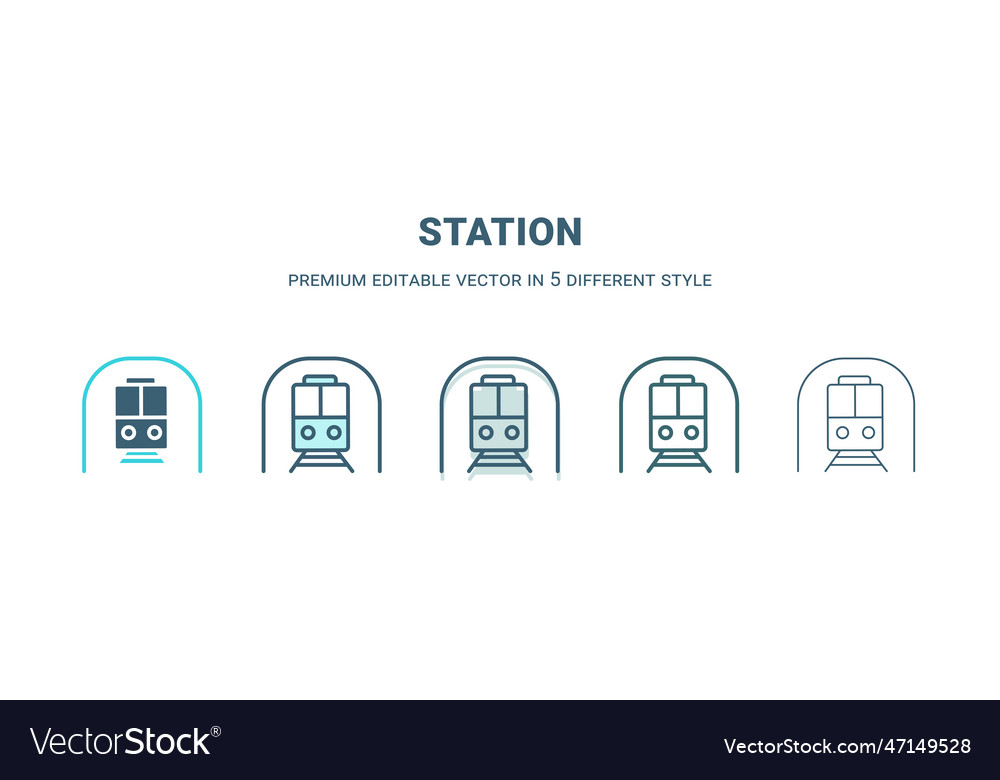 Station icon in 5 different style outline filled