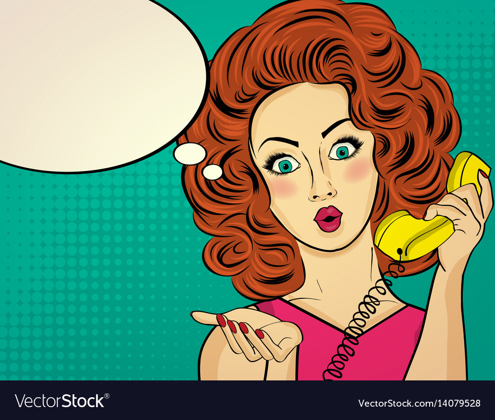 Surprised pop art woman chatting on retro phone Vector Image