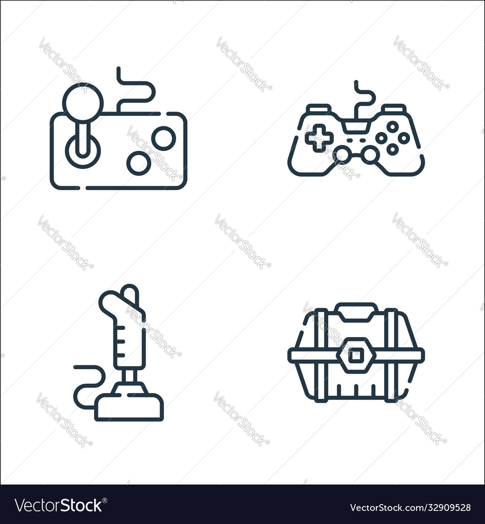 Videogame line icons linear set quality vector image Videogame line icons linear set quality