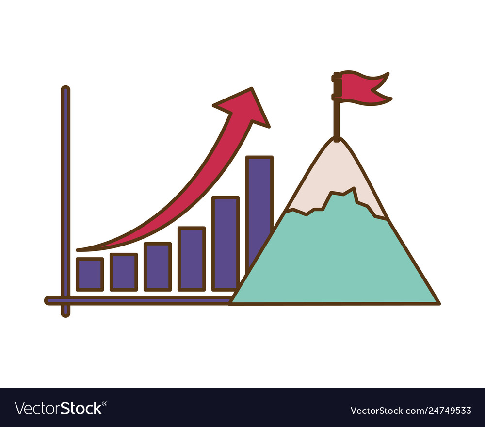 Bar graph with mountain and flag isolated icon