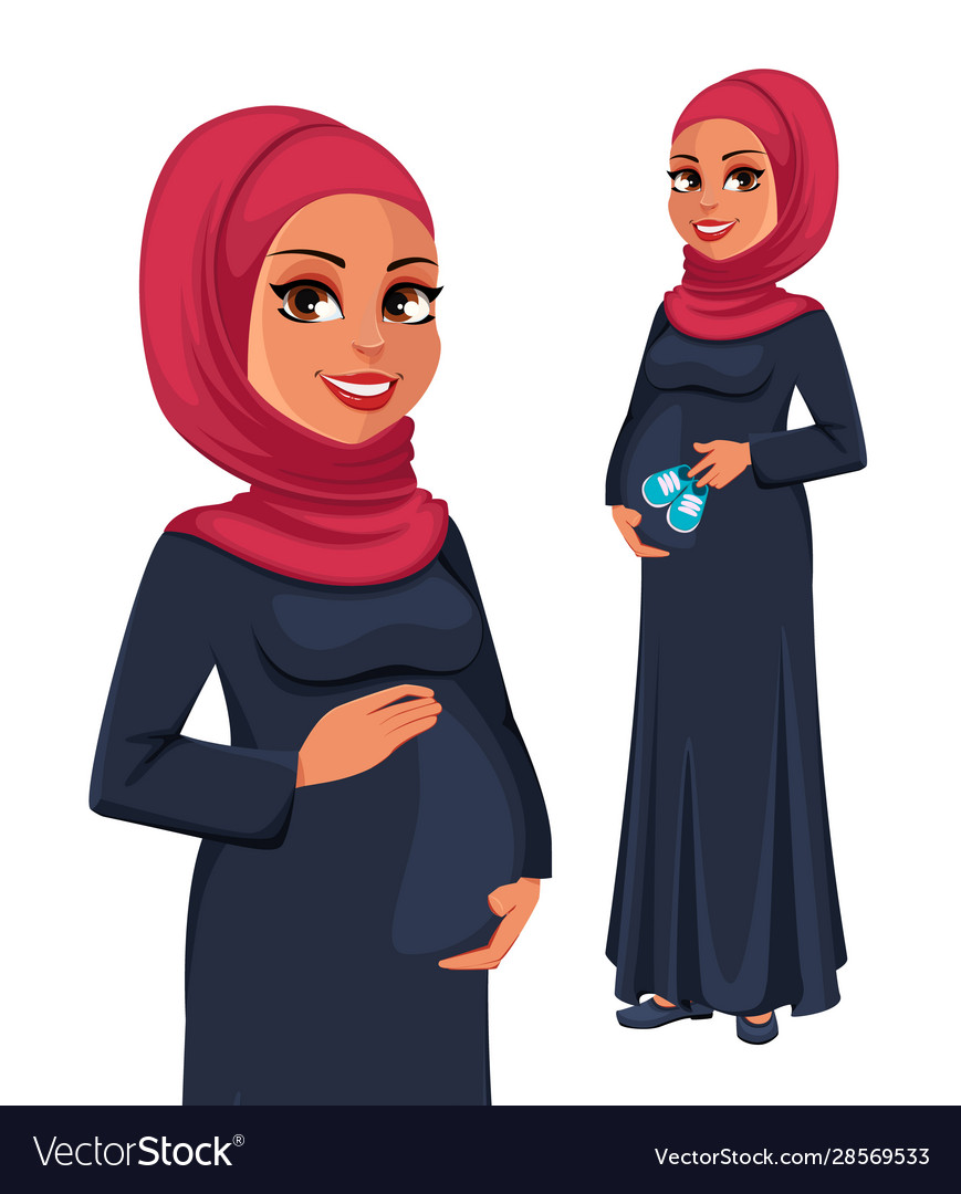 Beautiful Pregnant Muslim Woman In Hijab Vector Image 0448