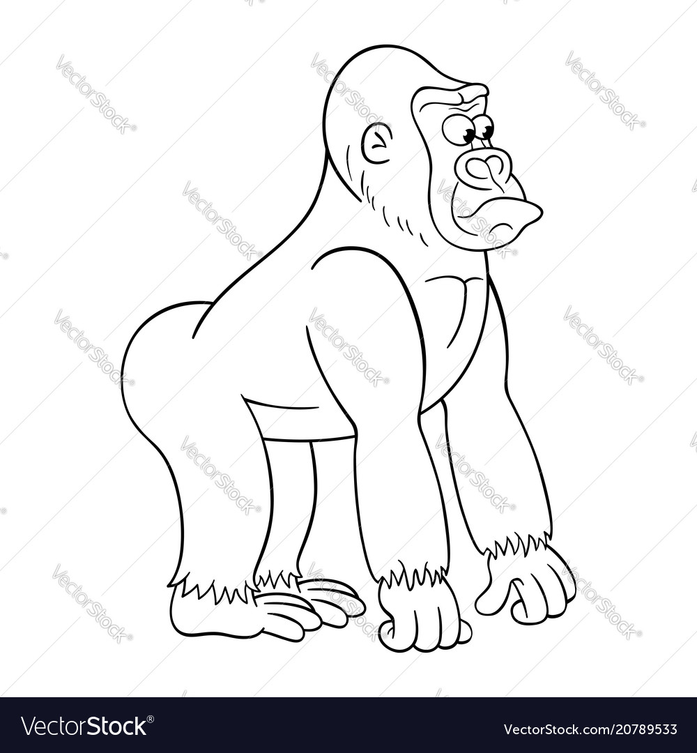 Black and white ilustration of cartoon gorilla Vector Image