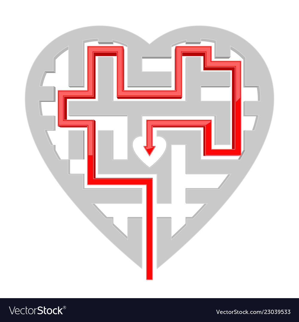Heart shape maze with red path to center