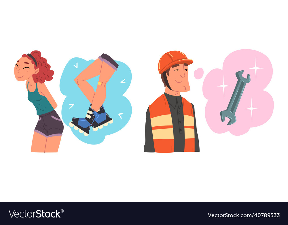 Mann und Frau dachte brauchen in Cloud-Set vector image Mann und Frau dachte brauchen in Cloud-Set