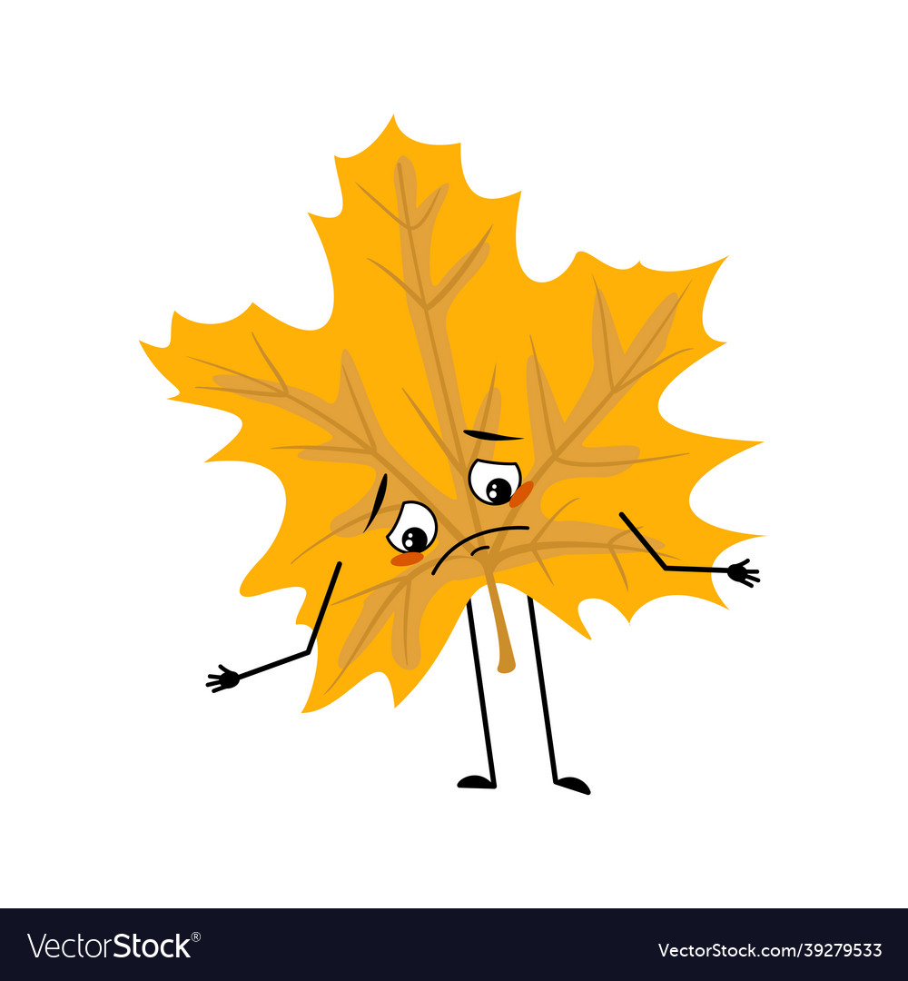 Maple leaf character with sad emotions