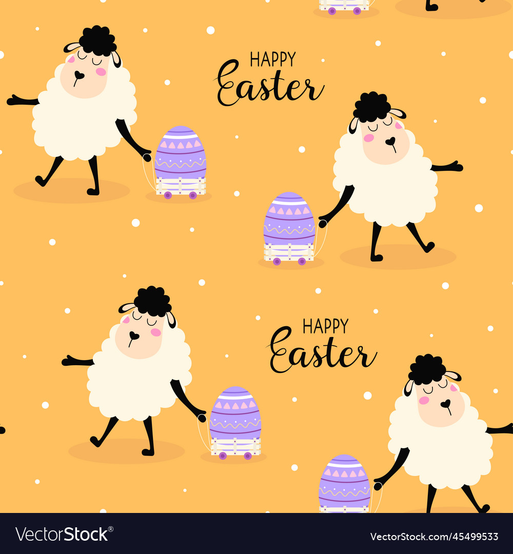 Seamless pattern with sheep and egg vector image Seamless pattern with sheep and egg