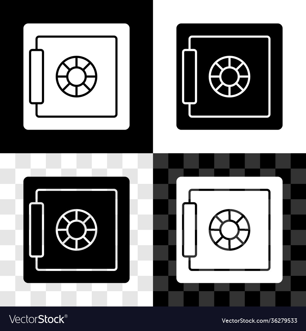 Set safe icon isolated on black and white