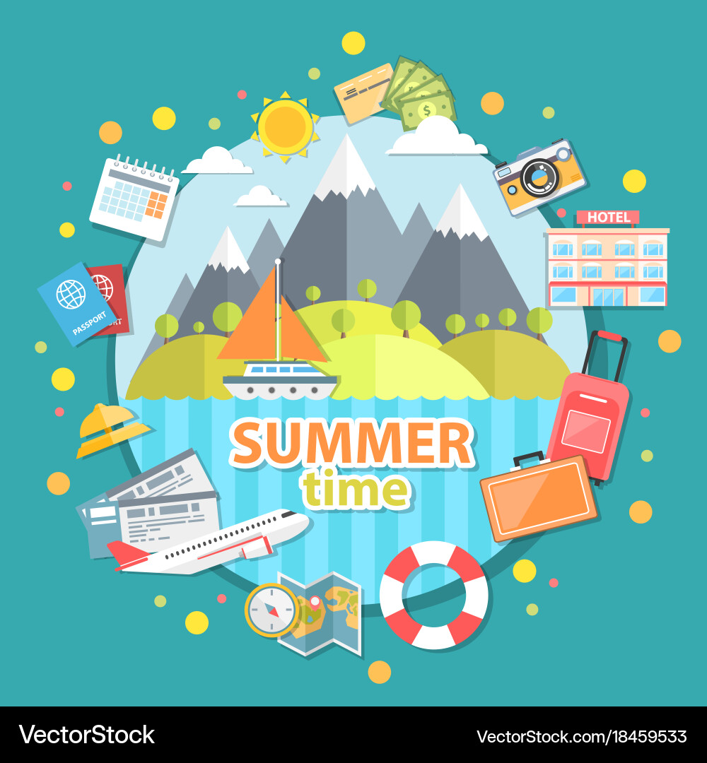Summer time flat Royalty Free Vector Image - VectorStock