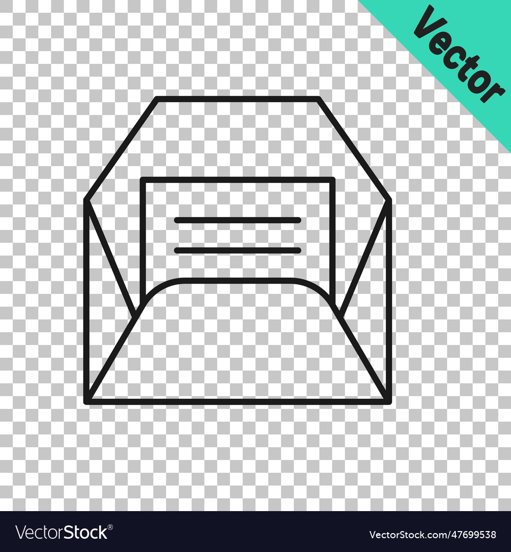 Black line envelope icon isolated on transparent