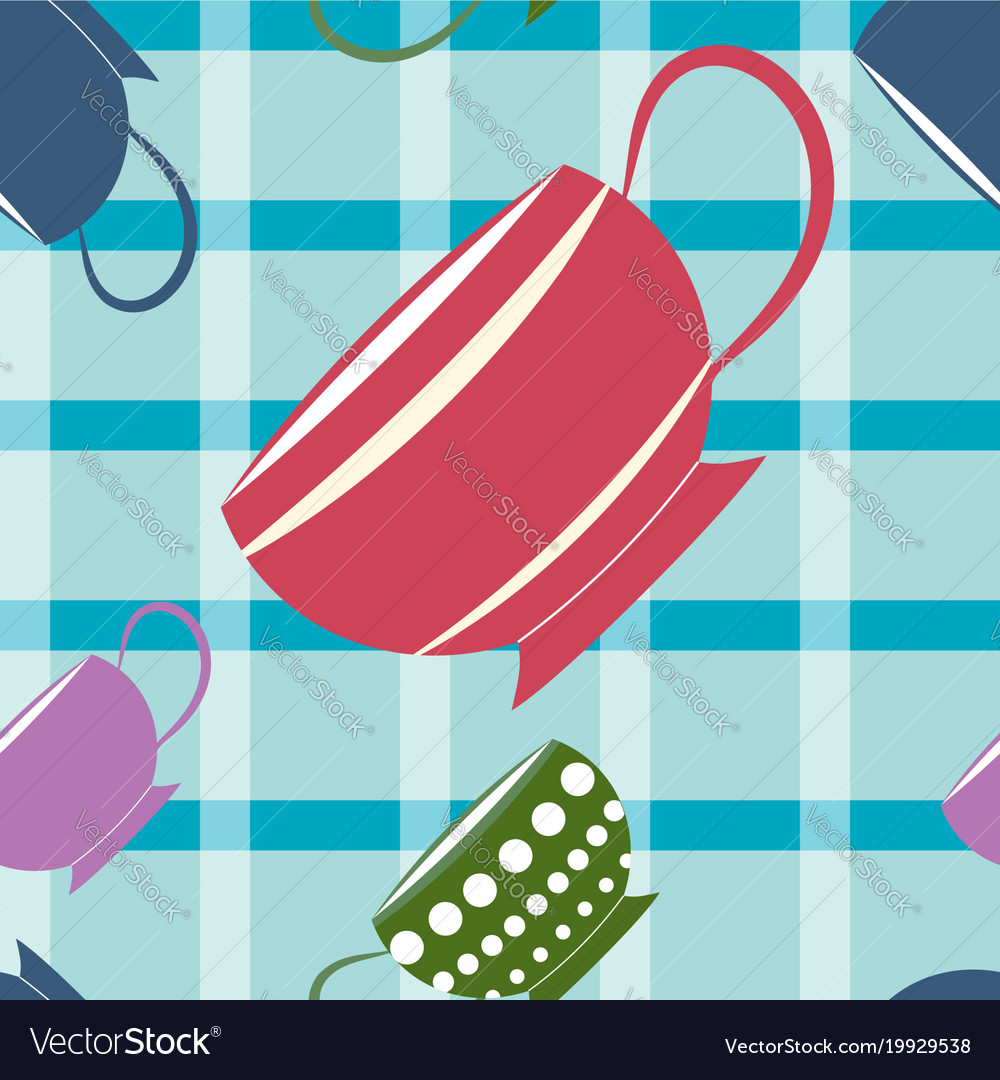 Cups and checkered background seamless pattern