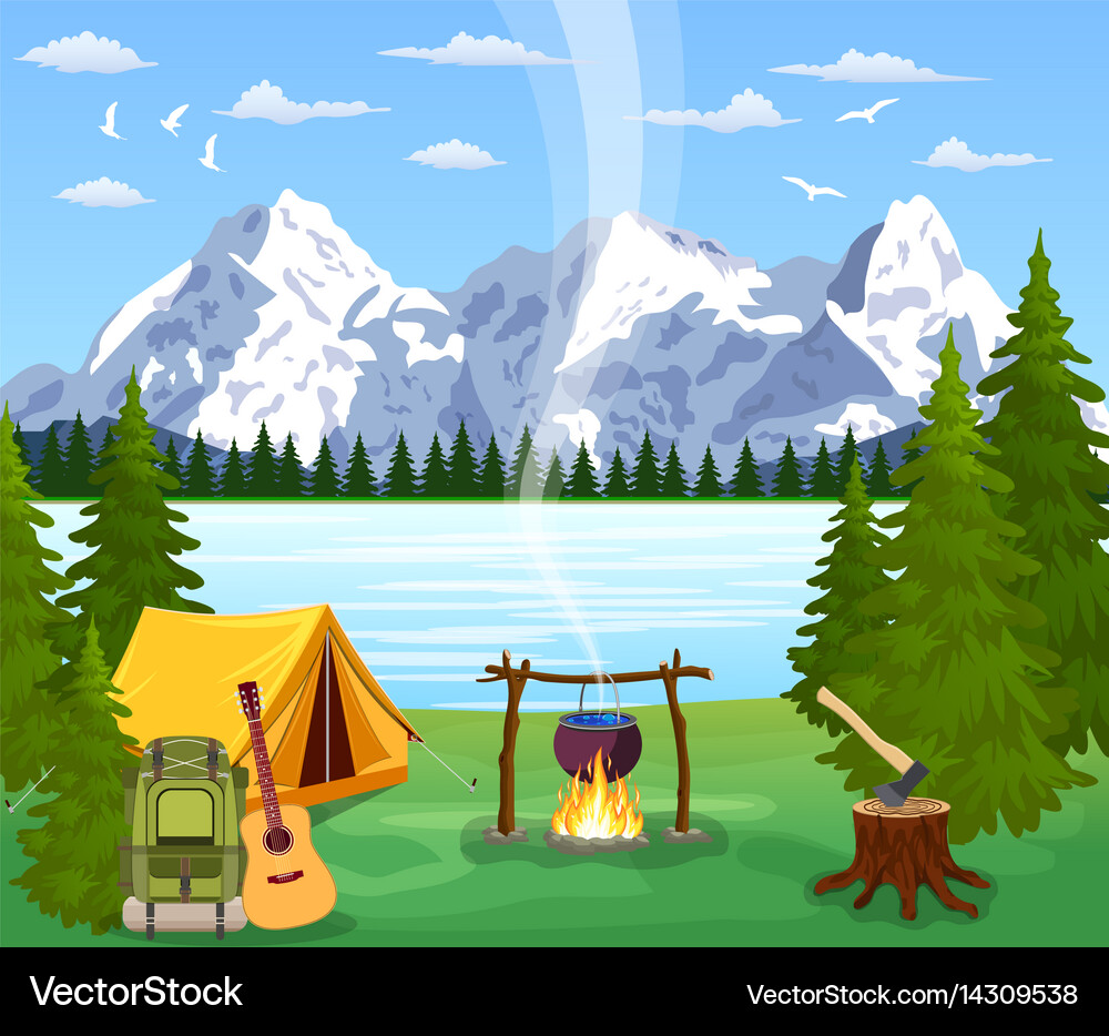 Flat camping Royalty Free Vector Image - VectorStock