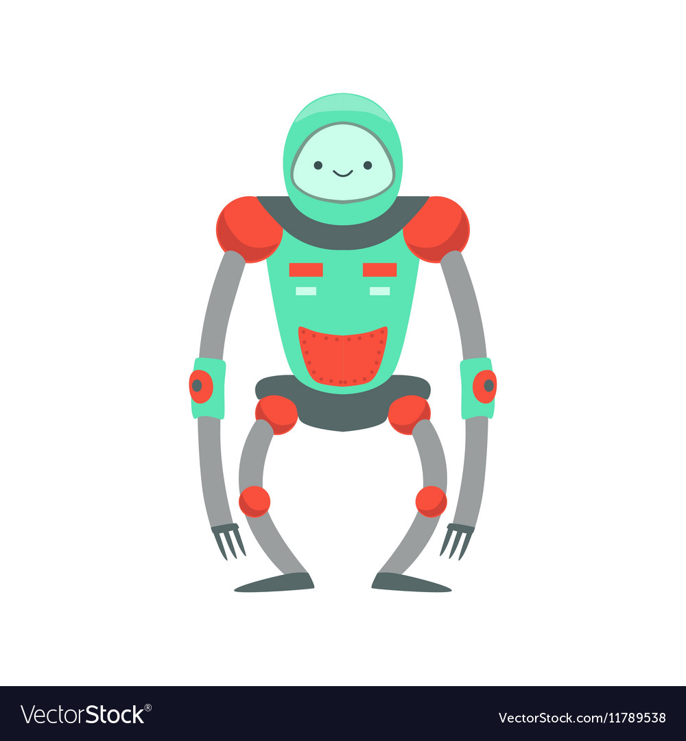 Green and red ape like friendly android robot