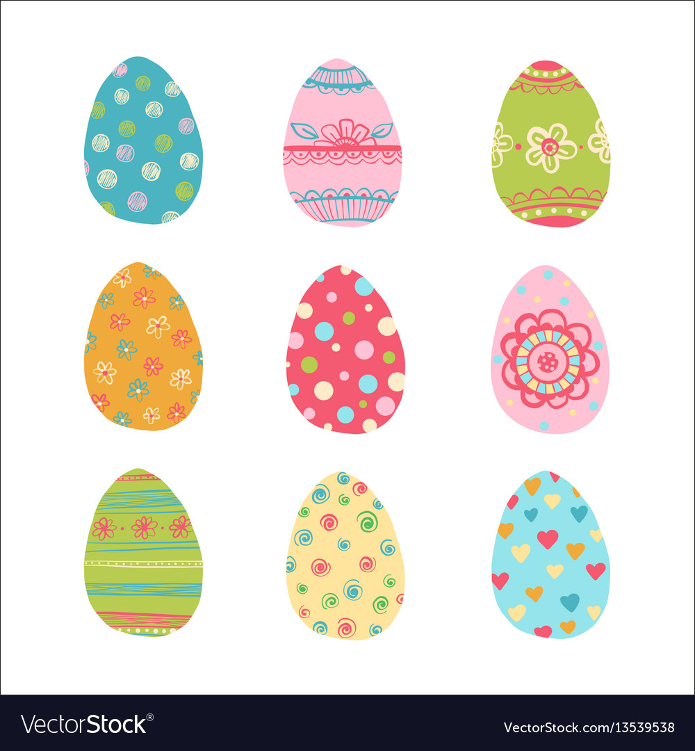 Hand drawn easter eggs set vector image Hand drawn easter eggs set