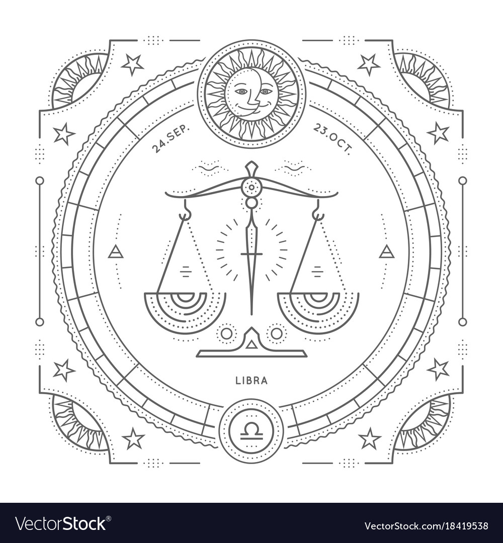 Libra Zodiac Sign - Retro Line Art