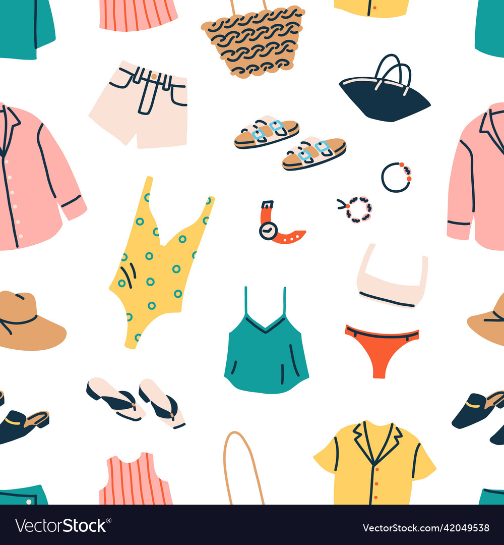 Seamless pattern with women summer clothing