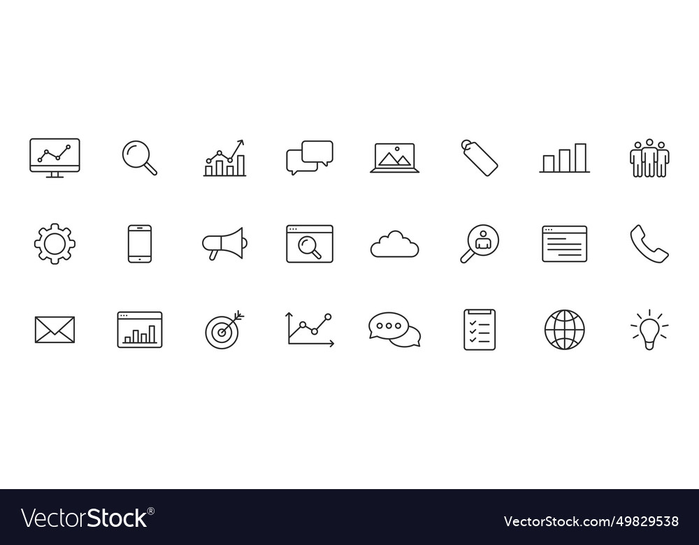 Set of 24 seo and development web icons in line vector image Set of 24 seo and development web icons in line