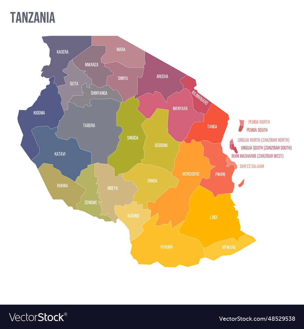 Tanzania political map of administrative divisions