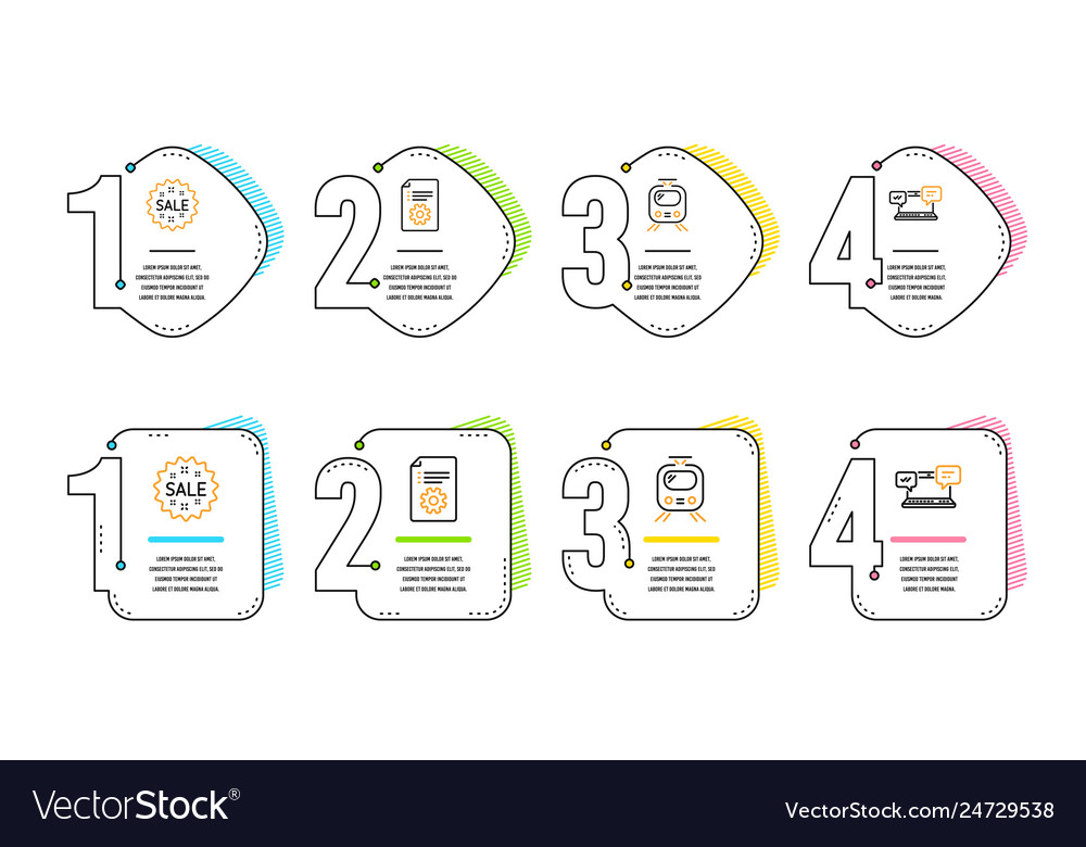 Train technical documentation and sale icons set