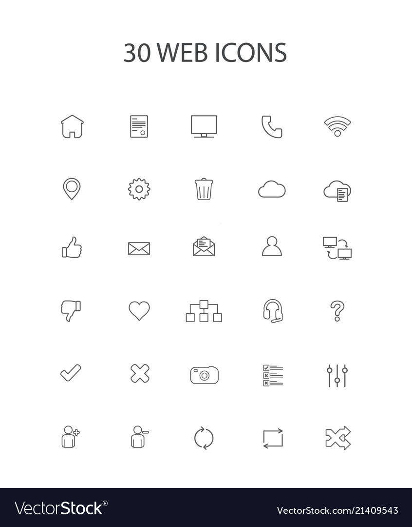 30 grey color simple web icons vector image 30 grey color simple web icons