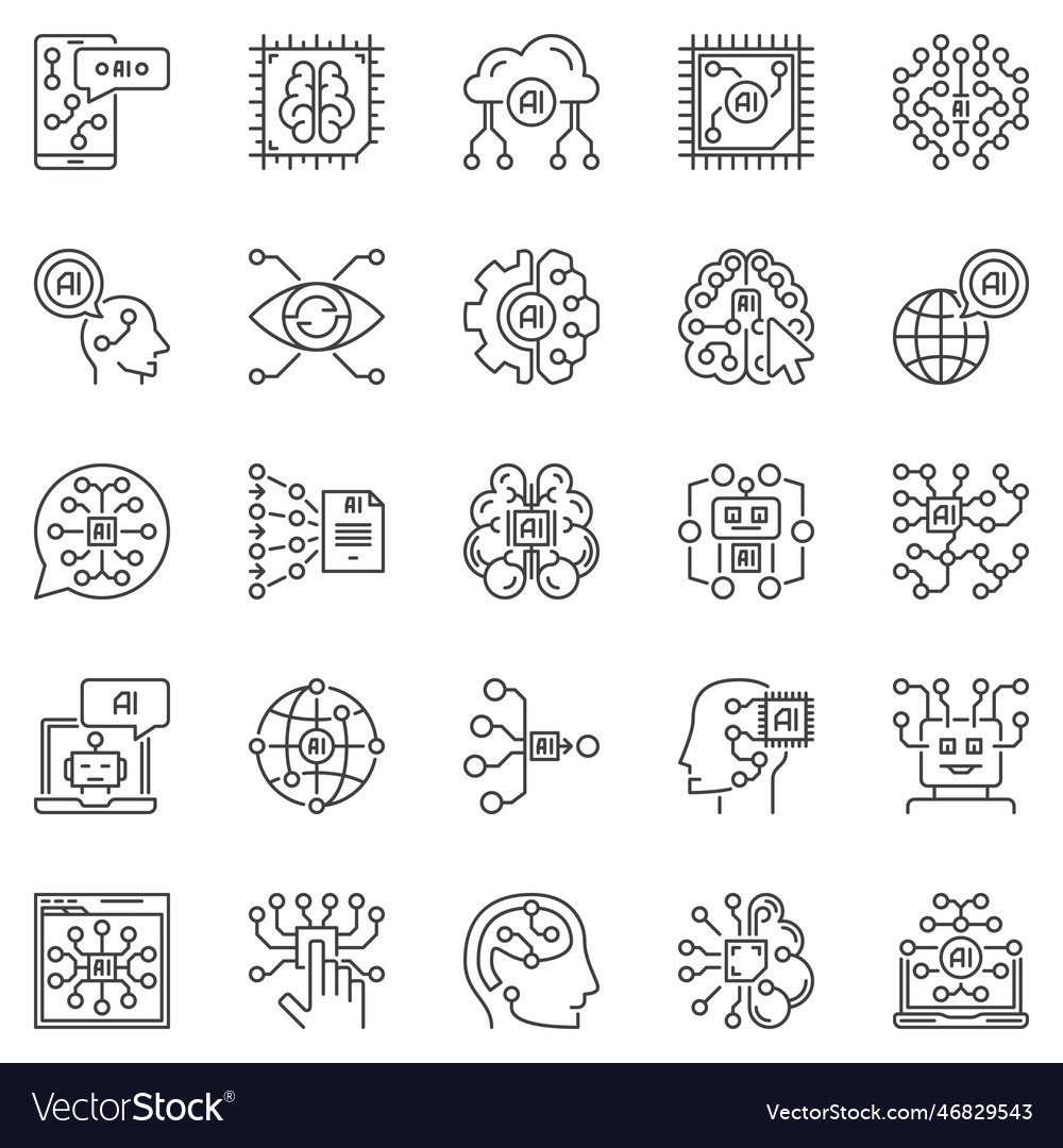 Ai outline icons set - artificial intelligence